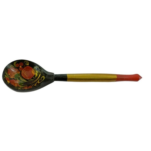 Russian Lacquerware Bowl & Spoon Khokhloma Folk Art Wild Beries Hand-Painted - Picture 3 of 7